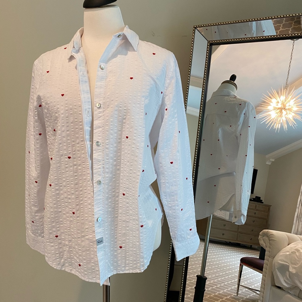 Rails button down shirt with mini red heart embroidery